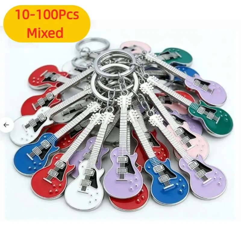 10-100Pcs Creative Musical Instrument Pendant Event Gift Bag Pendant Metal Lacquer Guitar Keychain