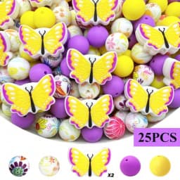 25/75PCS Colorful Butterfly Series Silicone Bead Set, Perfect for DIY Handmade Crafts Such as Keychains, Necklaces, Bracelets, E