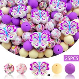 25/75PCS Colorful Butterfly Series Silicone Bead Set, Perfect for DIY Handmade Crafts Such as Keychains, Necklaces, Bracelets, E