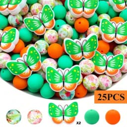 25/75PCS Colorful Butterfly Series Silicone Bead Set, Perfect for DIY Handmade Crafts Such as Keychains, Necklaces, Bracelets, E