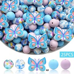 25/75PCS Colorful Butterfly Series Silicone Bead Set, Perfect for DIY Handmade Crafts Such as Keychains, Necklaces, Bracelets, E