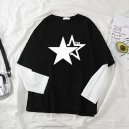 Women Star Y2K Print Graphic Fake Two Long Sleeved T-shirts Fashion Gothic Retro Casual Loose Fake Two Long Sleeved T Shirt