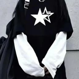Women Star Y2K Print Graphic Fake Two Long Sleeved T-shirts Fashion Gothic Retro Casual Loose Fake Two Long Sleeved T Shirt