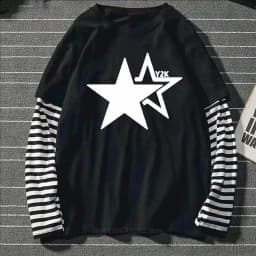 Women Star Y2K Print Graphic Fake Two Long Sleeved T-shirts Fashion Gothic Retro Casual Loose Fake Two Long Sleeved T Shirt