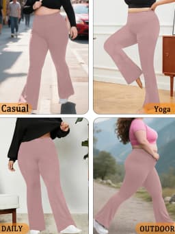 Plus Size Women's Super Soft High Waisted Flare Pants, Leggings Tummy Control Soft Bootleg Bell Bottoms Running