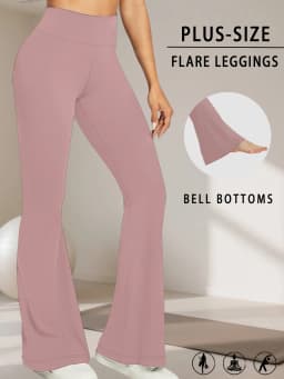 Plus Size Women's Super Soft High Waisted Flare Pants, Leggings Tummy Control Soft Bootleg Bell Bottoms Running