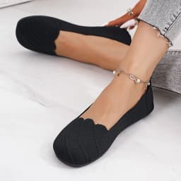 Women's Casual Flat Knitted Hollow Out Work Shoes Pure Color RoundToe Breathable Slip-On Shoes Comfortable Summer Shoes