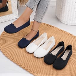 Women's Casual Flat Knitted Hollow Out Work Shoes Pure Color RoundToe Breathable Slip-On Shoes Comfortable Summer Shoes