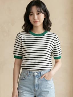 Fashion Stripe Knitted Round Collar Tees 2026 Summer Women Tops Print Short Sleeve Casual Simple Versatile Women T-Shirt