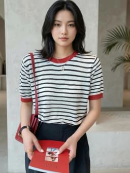 Fashion Stripe Knitted Round Collar Tees 2026 Summer Women Tops Print Short Sleeve Casual Simple Versatile Women T-Shirt