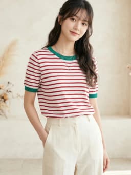 Fashion Stripe Knitted Round Collar Tees 2026 Summer Women Tops Print Short Sleeve Casual Simple Versatile Women T-Shirt