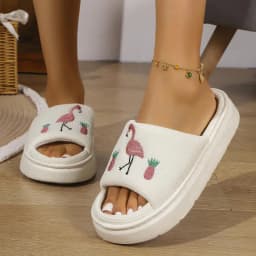 Flamingo Platform Women's Slippers House Hemp Spring Summer Designer Woman Shoes Indoor Slides Soft Thick Sole Non-Slip Floor