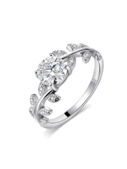Personalized 1CT Real Moissanite Diamond Leaf Round Ring for Women's Daily Anniversary 925 Sterling Silver Fine Jewelry