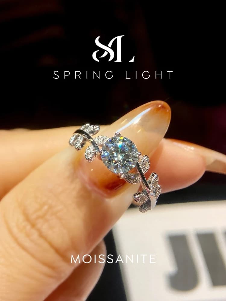 Personalized 1CT Real Moissanite Diamond Leaf Round Ring for Women's Daily Anniversary 925 Sterling Silver Fine Jewelry