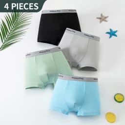4-Piece Set of Boys' Four Season Solid Color Simple Underwear, Comfortable Elastic Waisted Children's Boxer Shorts, Home Shorts