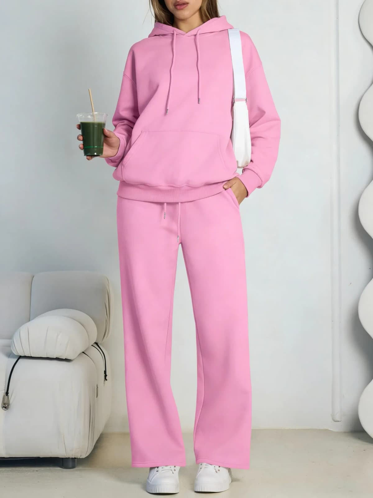 Autumn Winter Women Hoodie+Wide leg pants two pieces Casual pullover loose long sleeve tracksuit comfortable sports Women suit