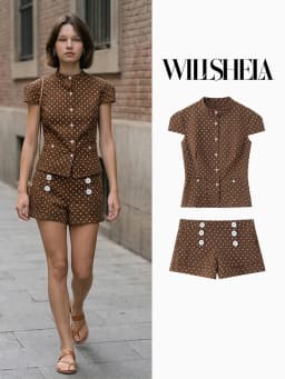 Willshela Women Fashion 2 Piece Set Brown Single Breasted Tanks & Front Zipper Shorts With Button Female Chic Lady Shorts Sets