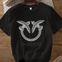 【12081】Two bird print women's round neck T-shirt summer casual short sleeved top street fashion women's versatile