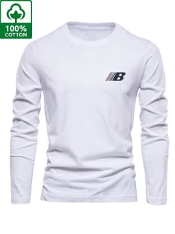 Men's 100% Pure Cotton Loose and Comfortable Casual Sports Trend Novel Printed Round Neck Long Sleeved T-Shirt Versatile Top