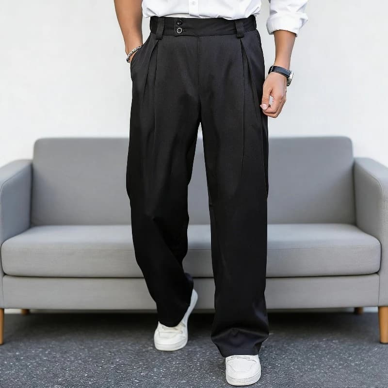 Men Loose Pleated Trousers Autumn Winter Straight Leg Pants Korean Style Casual Versatile Draping Effect