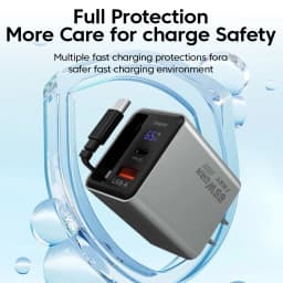65w GaN Charger 22.5wUSB+Type-C PD20w+22.5w Type-C Cable Fast Charging Digital Display Phone Adapter For iPhone 15-17 Cellphones