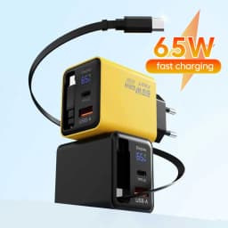 65w GaN Charger 22.5wUSB+Type-C PD20w+22.5w Type-C Cable Fast Charging Digital Display Phone Adapter For iPhone 15-17 Cellphones