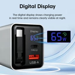 65w GaN Charger 22.5wUSB+Type-C PD20w+22.5w Type-C Cable Fast Charging Digital Display Phone Adapter For iPhone 15-17 Cellphones
