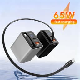 65w GaN Charger 22.5wUSB+Type-C PD20w+22.5w Type-C Cable Fast Charging Digital Display Phone Adapter For iPhone 15-17 Cellphones