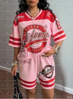 American Style California 23 print Jersey T-Shirt Suit Women's men T-Shirt + Shorts Women Tracksuit 2 Pieces Set Women Clothing