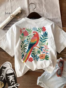 Tropical Parrot Flower Graphic T Shirt Women Summer Casual Short Sleeve Crew Neck Loose Tee Vintage Macaw Bird Harajuku Top