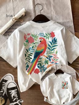 Tropical Parrot Flower Graphic T Shirt Women Summer Casual Short Sleeve Crew Neck Loose Tee Vintage Macaw Bird Harajuku Top