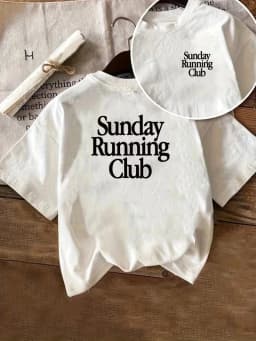 Women's T-shirt  with Sunday Running Club Graphic,Double Sided Short Sleeve Outdoor Sports Top Women's Casual Loose T Shirt