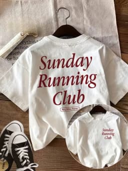 Women's T-shirt  with Sunday Running Club Graphic,Double Sided Short Sleeve Outdoor Sports Top Women's Casual Loose T Shirt