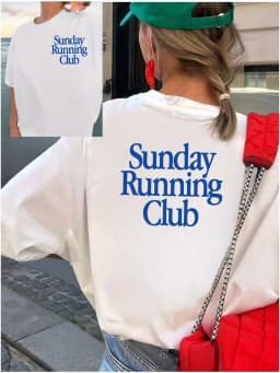 Women's T-shirt  with Sunday Running Club Graphic,Double Sided Short Sleeve Outdoor Sports Top Women's Casual Loose T Shirt