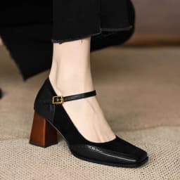 2026 Mary Janes Vintage Black Sandals Woman Buckle Non-Slip Casual Medium Heels Office Ladies Solid Elegant Heels Korean Summer