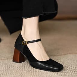 2026 Mary Janes Vintage Black Sandals Woman Buckle Non-Slip Casual Medium Heels Office Ladies Solid Elegant Heels Korean Summer