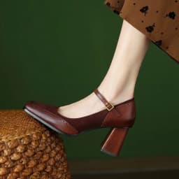2026 Mary Janes Vintage Black Sandals Woman Buckle Non-Slip Casual Medium Heels Office Ladies Solid Elegant Heels Korean Summer