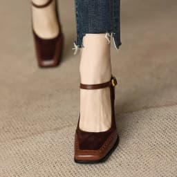 2026 Mary Janes Vintage Black Sandals Woman Buckle Non-Slip Casual Medium Heels Office Ladies Solid Elegant Heels Korean Summer