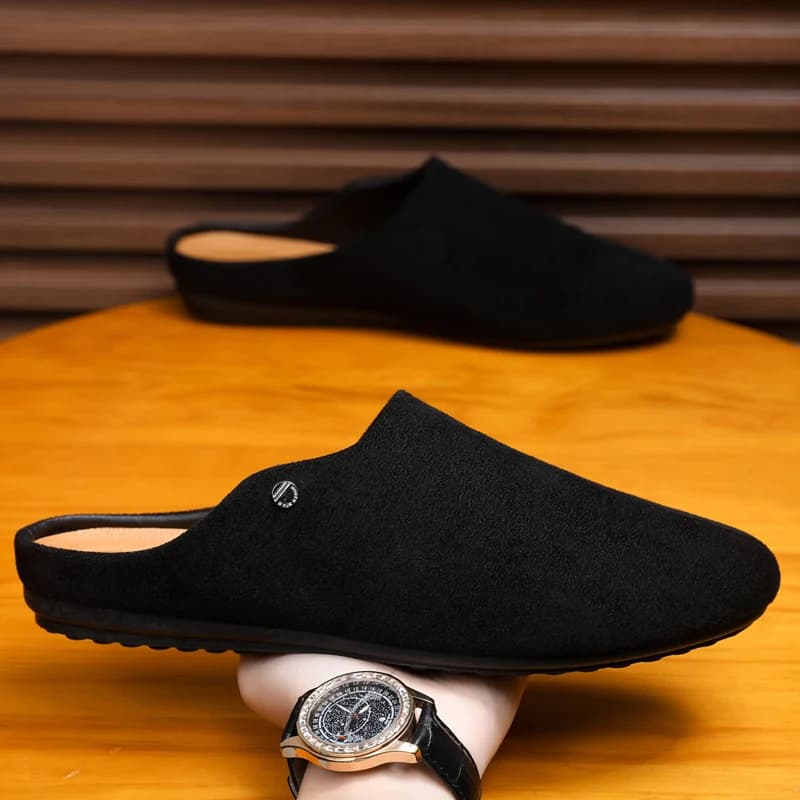 Office Casual Soft Bot Mule Slippers Men's Large Size Slip-On Clog Sle Breathable Flat Heel PU Leather Men oes