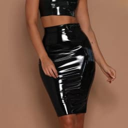 Women's Clothing Spring Summer New Style Solid Color Sexy Slim Fit PU Leather High Waisted Zipper Hip Hugging Short Skirt Women