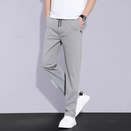 High Stretch Summer Men's Casual Pants Thin Sports Zip Pocket Korea Elasticity Drawstring Elastic Waist Jogging Work Trousers