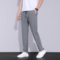 High Stretch Summer Men's Casual Pants Thin Sports Zip Pocket Korea Elasticity Drawstring Elastic Waist Jogging Work Trousers
