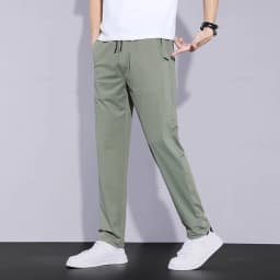 High Stretch Summer Men's Casual Pants Thin Sports Zip Pocket Korea Elasticity Drawstring Elastic Waist Jogging Work Trousers