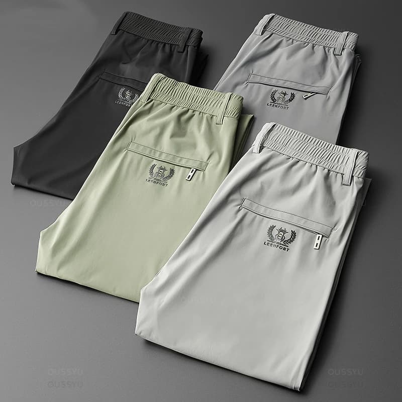 High Stretch Summer Men's Casual Pants Thin Sports Zip Pocket Korea Elasticity Drawstring Elastic Waist Jogging Work Trousers