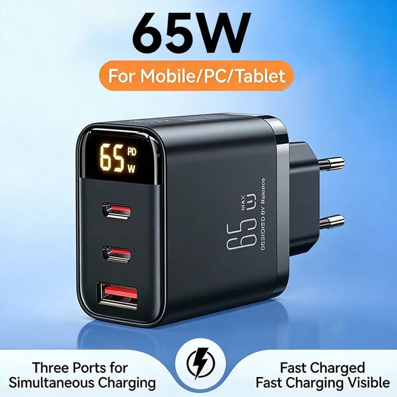 65W US EU Charger PD Charge Type C USB Charger Portable Fast Charger For iPhone 17 16 15 14 13 12 Laptop Charger