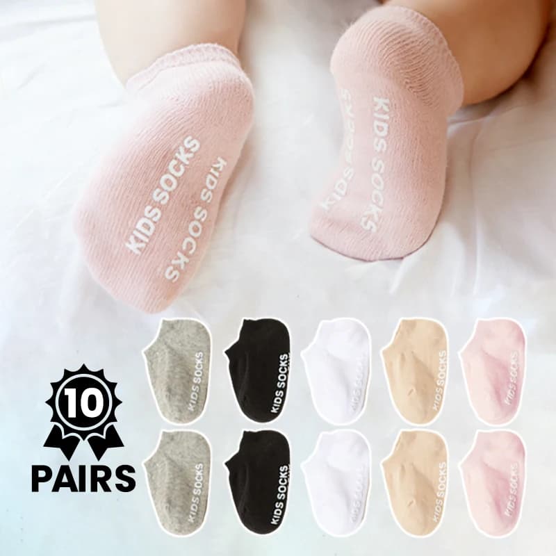 10 Pairs Baby Anti-Slip Adhesive Socks, Baby Walking Socks for the Floor, Ankle Socks Suitable for Summer