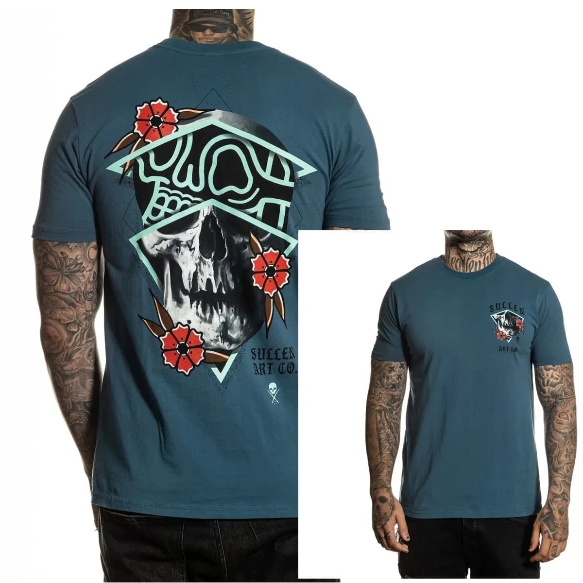 Sullen Art Collective Rigoni Skull Blue Premium Fit Mens T-Shirt Tattoo High-end Luxury Unisex Style Both of Men and Women