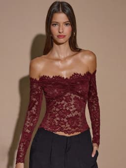 Hugcitar Women Elegant Lace Slash Neck Long Sleeve Sexy See Through Ruffles Crop T-Shirt Top Female Clothes Birthday Night Club