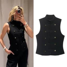 Women's Top 2026 Spring New Black Sleeveless Rope Knot Decorative Slim Fit Top Vest Unique Fashion Cool Trendy