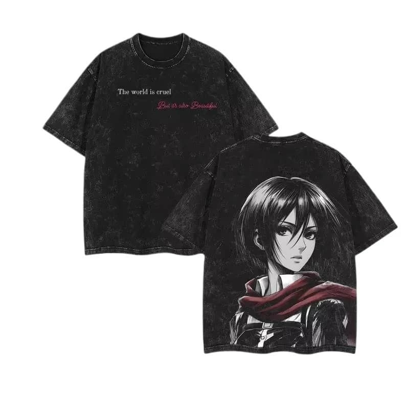 Mikasa Ackerman Attack on Titan Printed T-shirt Men's and Women's Washed T-shirt High Quality Vintage Cotton T-shirt Y2K Tops